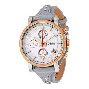 Fossil ES4045 Boyfriend White Dial Grey Leather 38mm Chronograph Ladies Watch